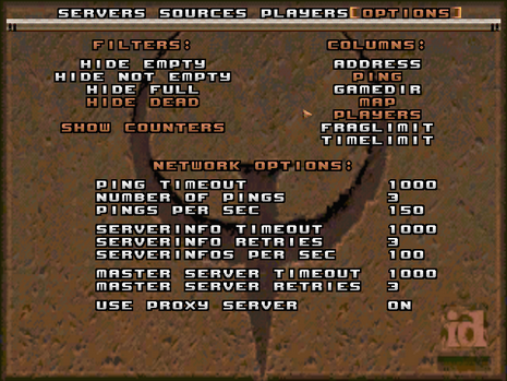 Serverbrowser options in ezQuake