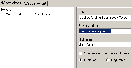 Connecting to the TeamSpeak server